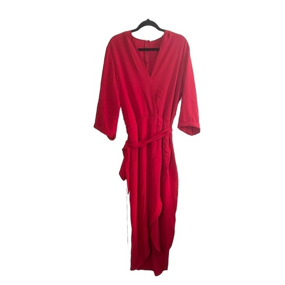 NWT AMANDA UPRICHARD Scarlet Red Provenance Faux-Wrap Timeless Midi Dress SZ 2X - Picture 2 of 6